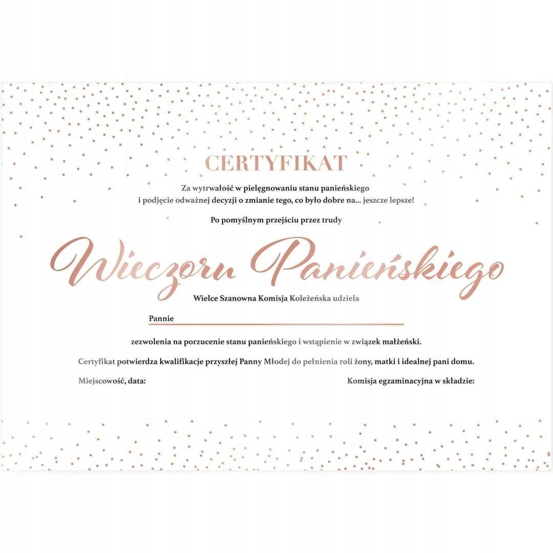 

Certyfikat Bride To Be pamiątka Panieński rosegold