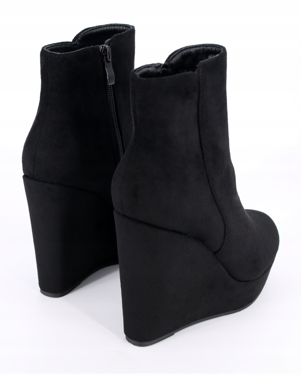 CZARNE BOTKI ZAMSZOWE NA KOTURNIE KOPYTKA DAMSKIE WIOSENNE BUTY 37 Rozmiar 37