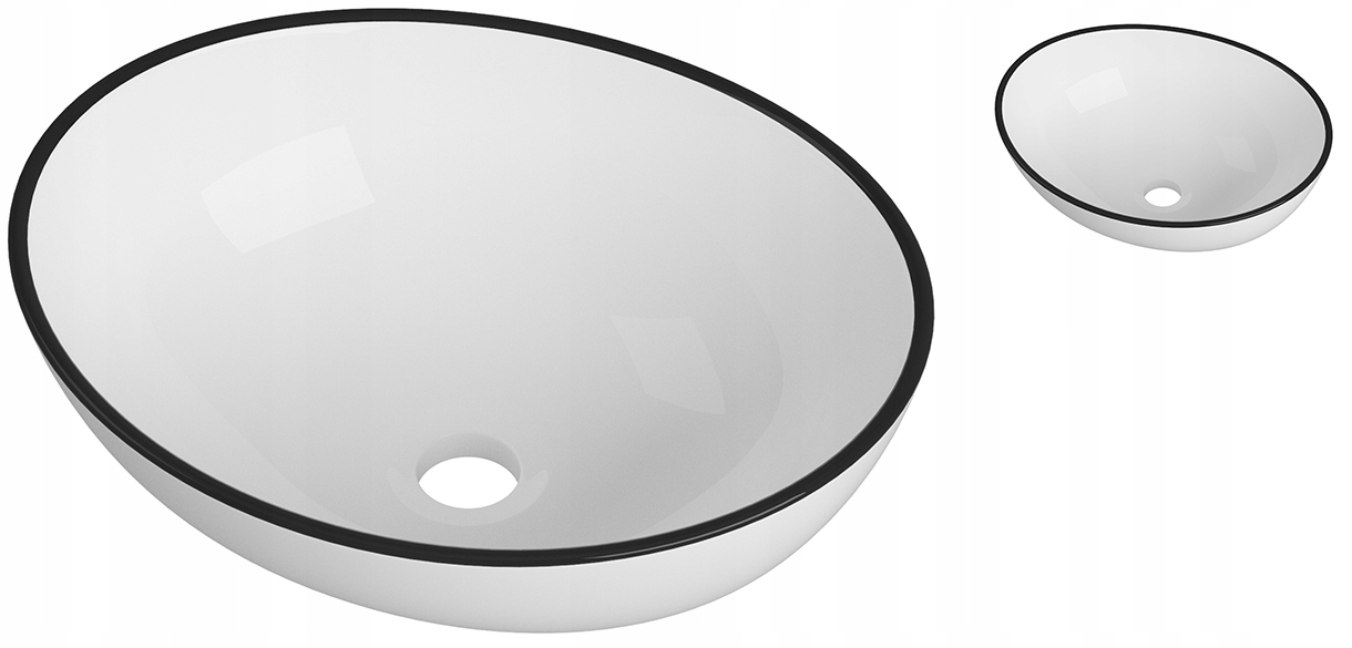 Keramická Umývadlová Doska, Oválna, Biela Kúpeľňová, Čierny Okraj