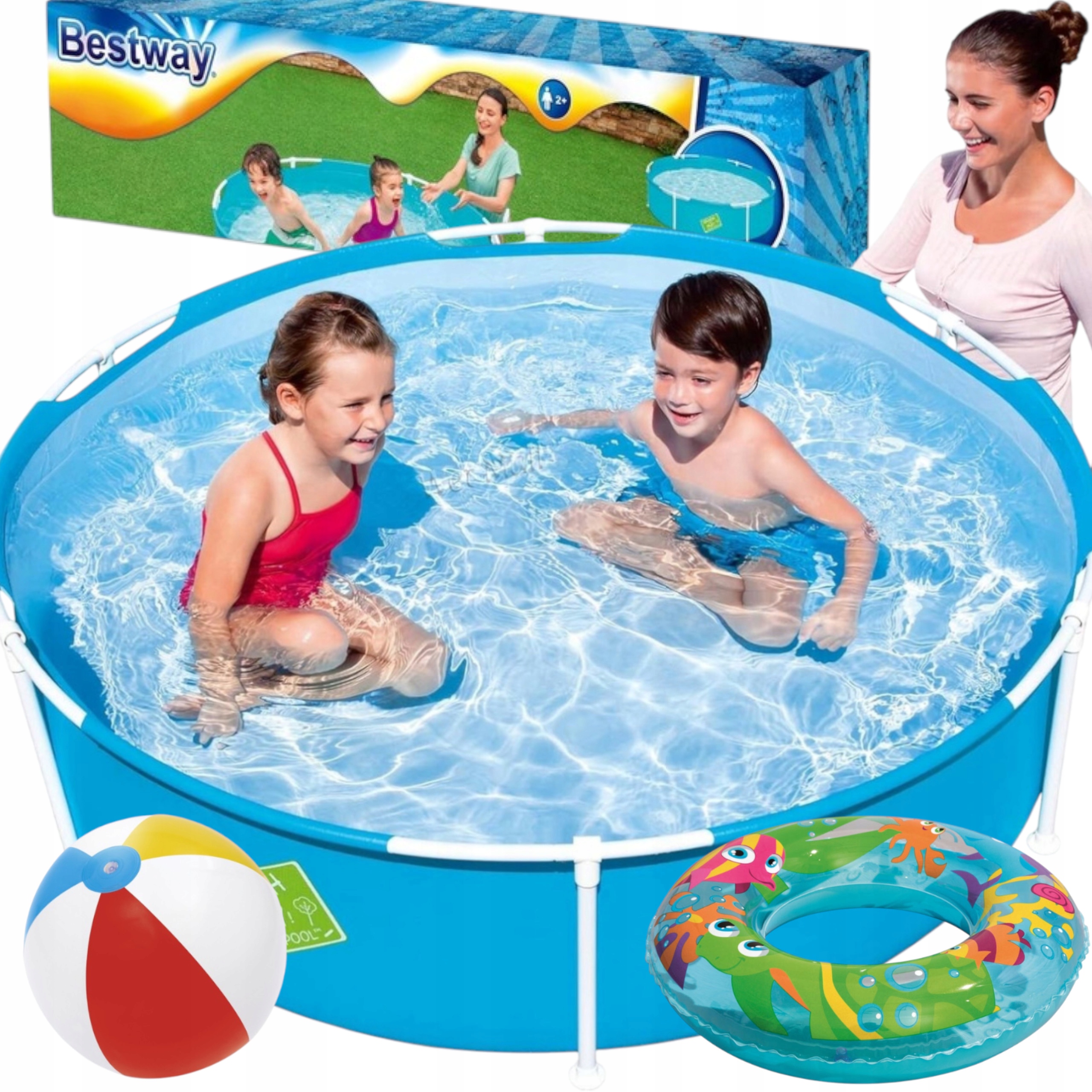 Basen Stelażowy Ogrodowy Okrągły Brodzik Dla Dzieci Piłka Koło