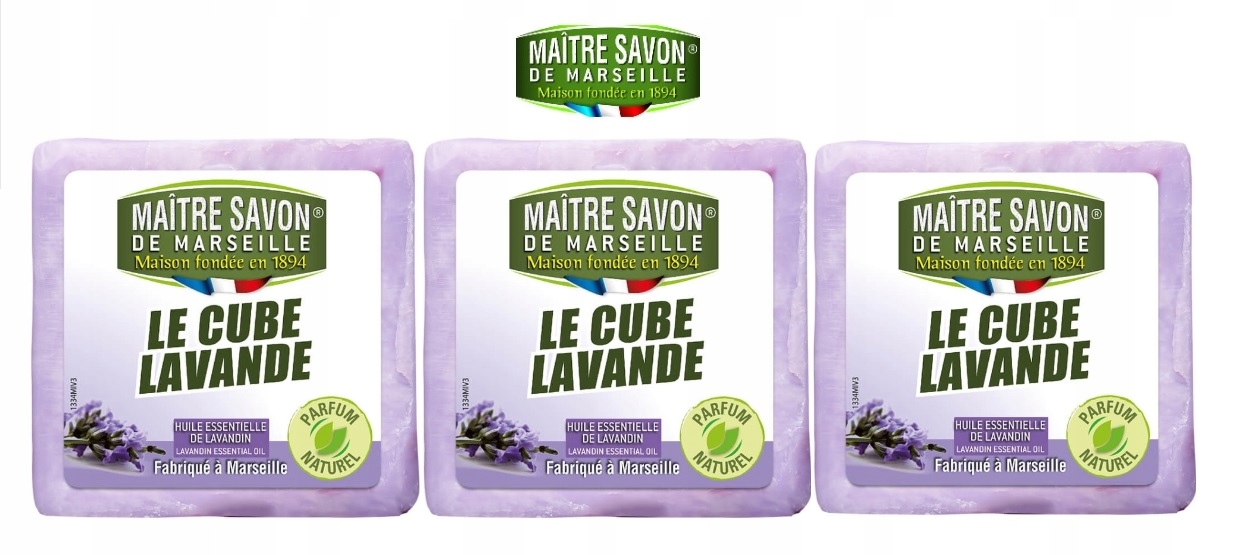 Maitre Savon mydło prowansalskie LAWENDA 3x300g ZESTAW relaksująca formuła