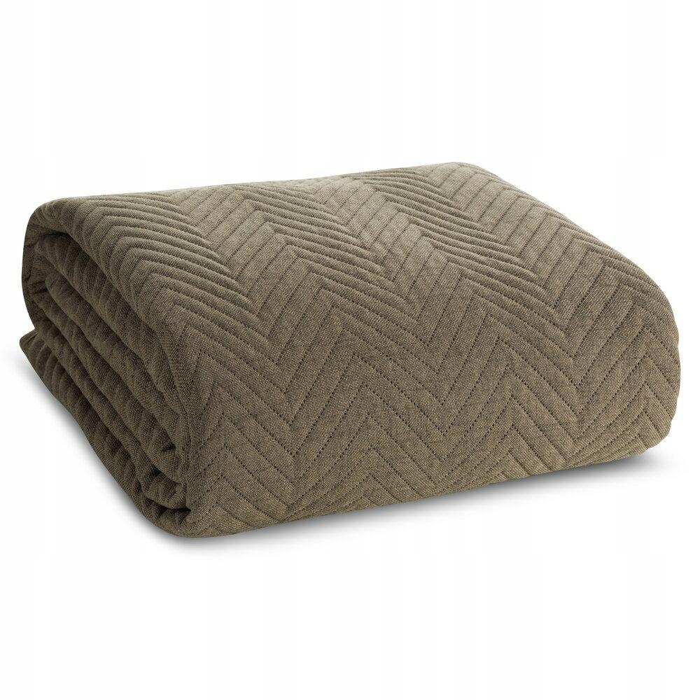 Přehoz LEN/3 200x220 cm tmavě béžová jedle na posteli, moderní boho