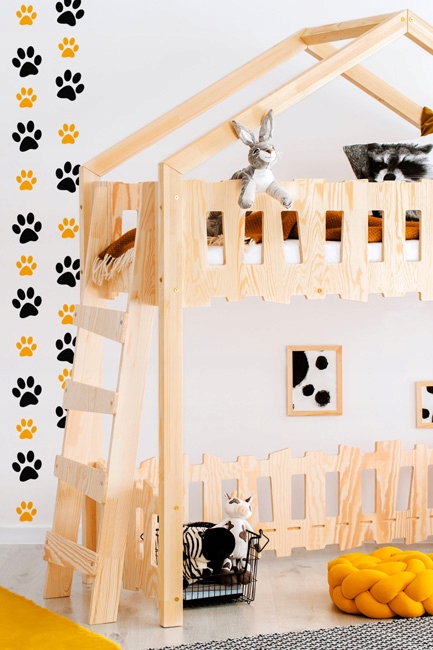 ŁÓŻKO DOMEK PIĘTROWE Z DRABINKĄ DREWNIANE BARIERKA Marka Elior