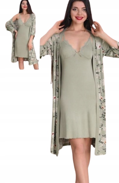 Zelený Komplet Z Viskózy Župan Viskóza Košile Noční Viskóza M