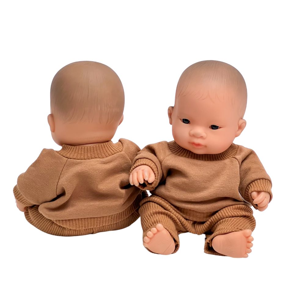 Dres dla lalki Miniland 21cm, cynamon, prezent dla dziewczynki Certyfikaty, opinie, atesty CE