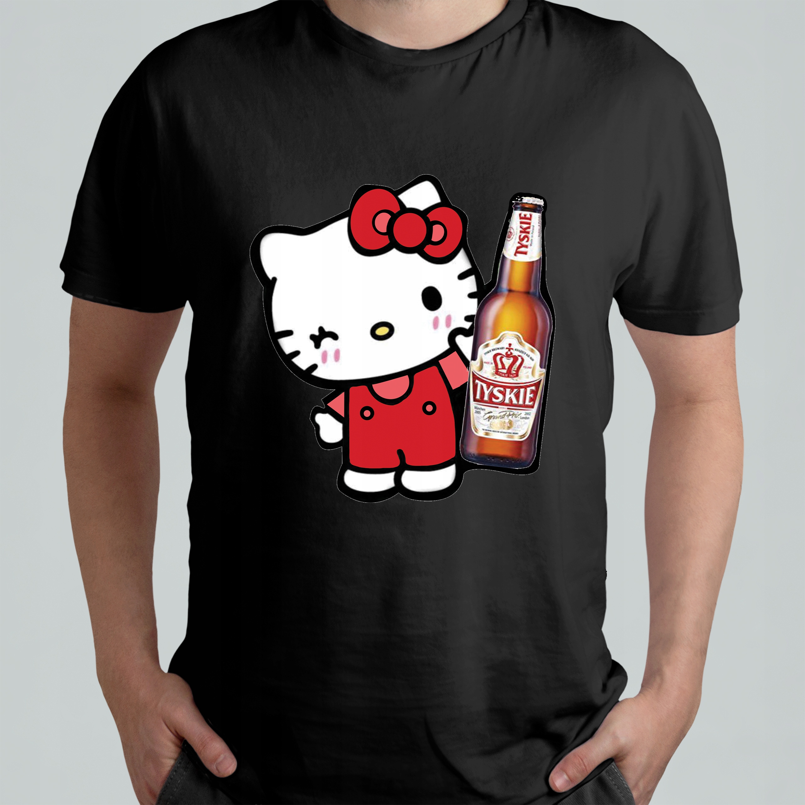 KOSZULKA Z NADRUKIEM MĘSKA ŚMIESZNA T-SHIRT Hello Kitty TYSKIE Piwo