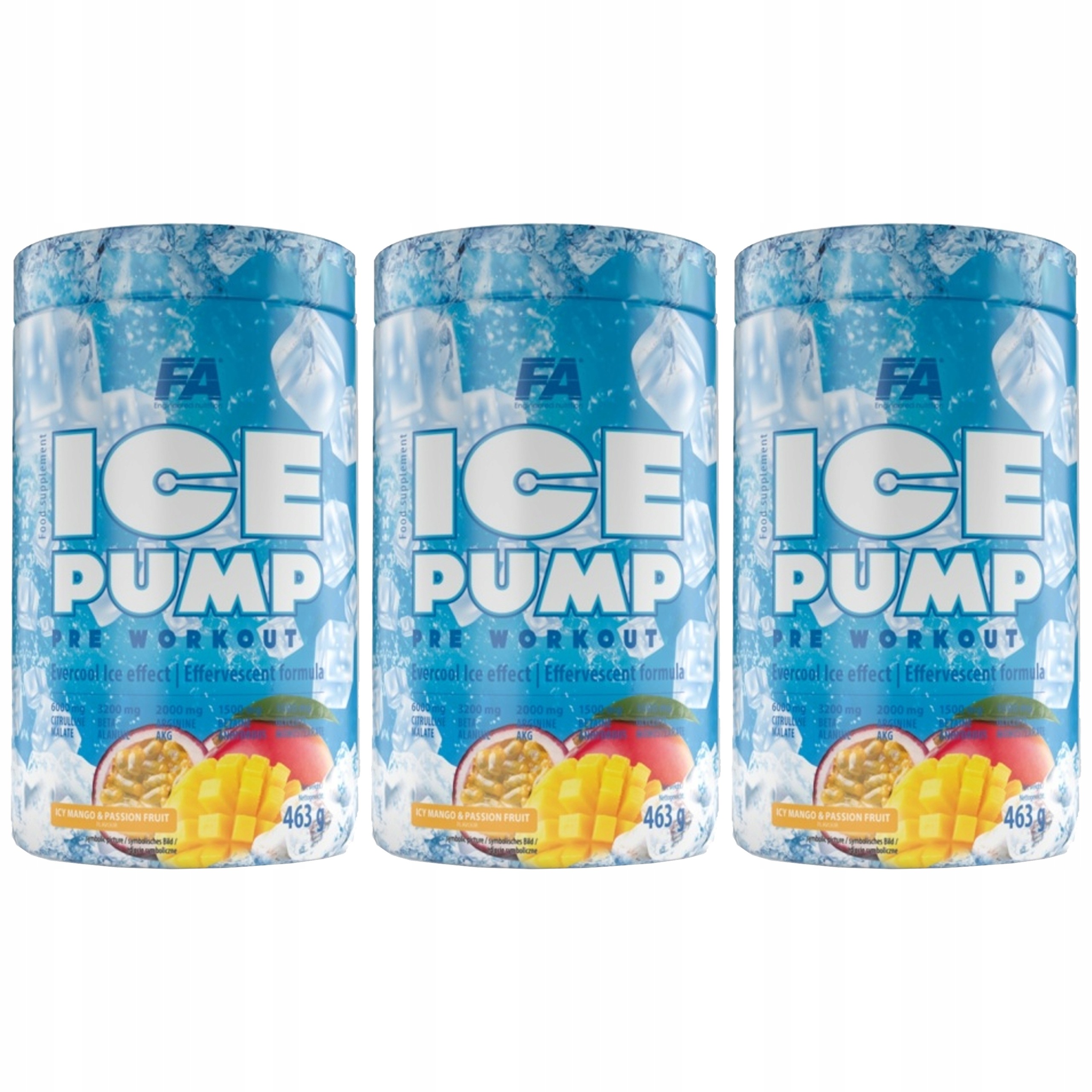3x Ice Pump 463g Předtréninková pumpa Citrulin Beta-Alanin Kofein Pumpa