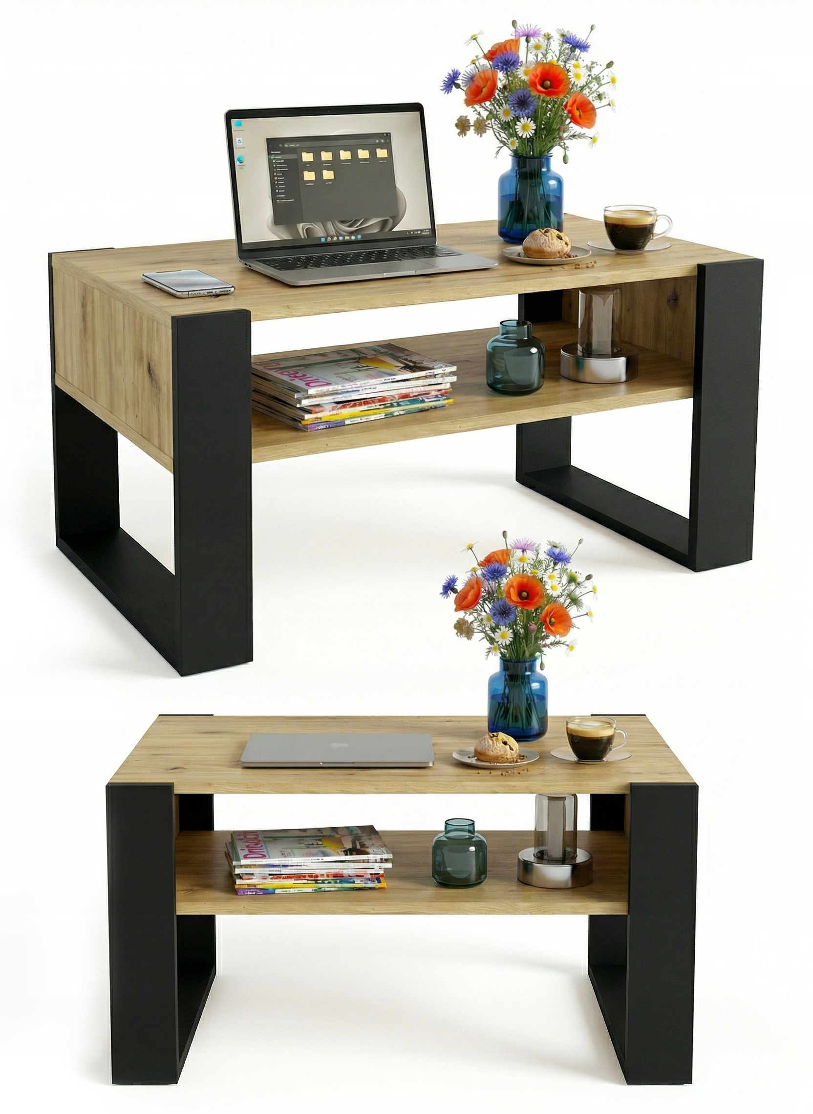 Kávový stolek stůl Karo loft retro obývací pokoj 92x53,6x45 Dub Artisan