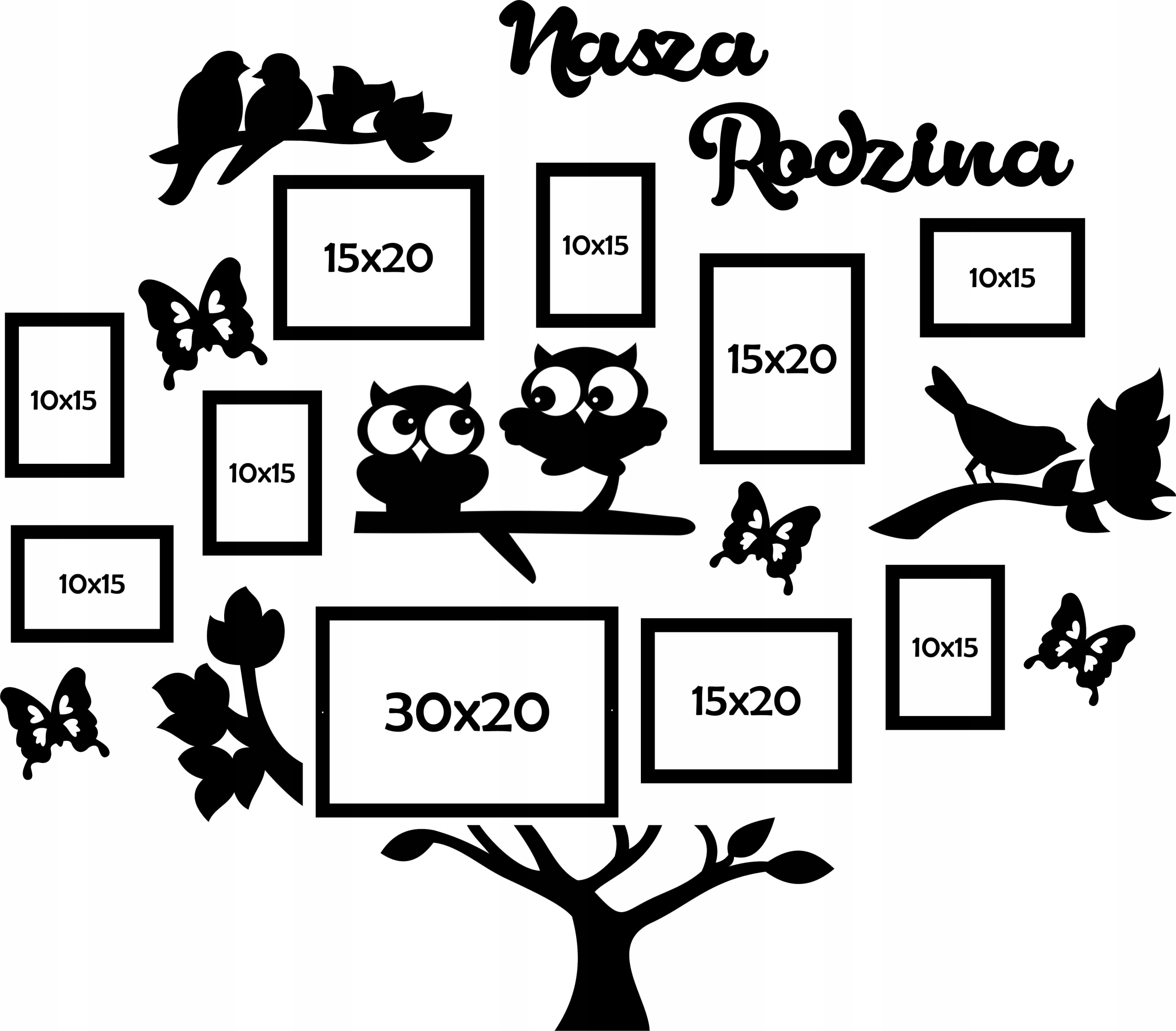 Genealogické Dřevo na zeď pro fotografie s rámečky 130 cm Velké, pevné, XXL