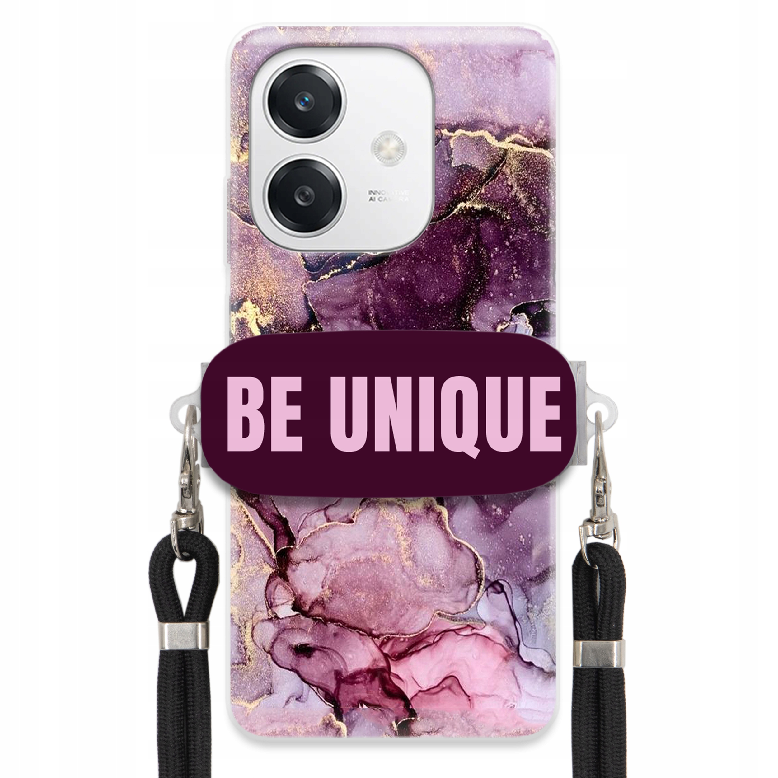 Prémiové puzdro pre Oppo A40M Case držiak na šnúrku Čierny fialový mramor