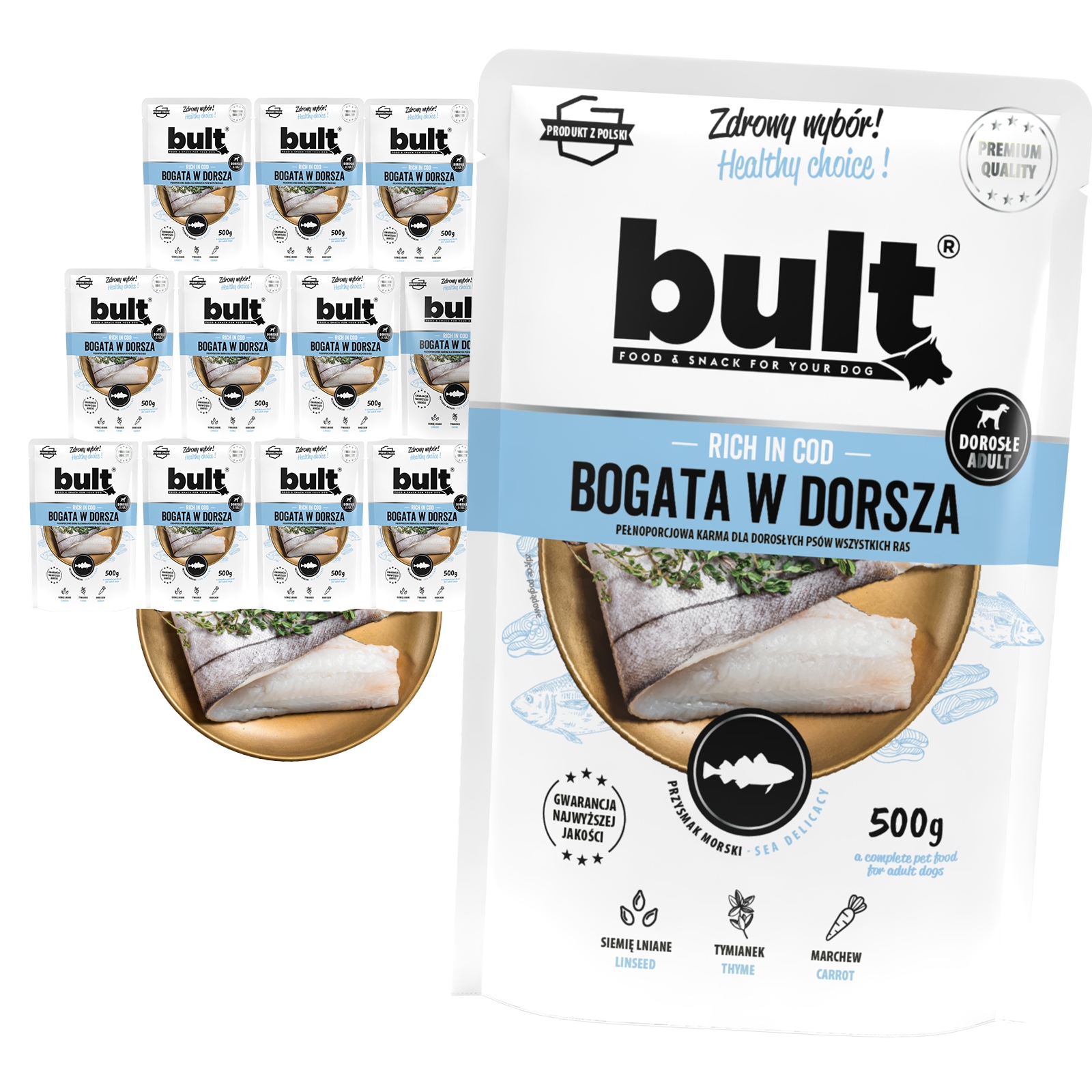 Levně Vlhké Krmivo Pro Psa Bult Sáček Mletá Bohatá Na Tresku Set 12x500G