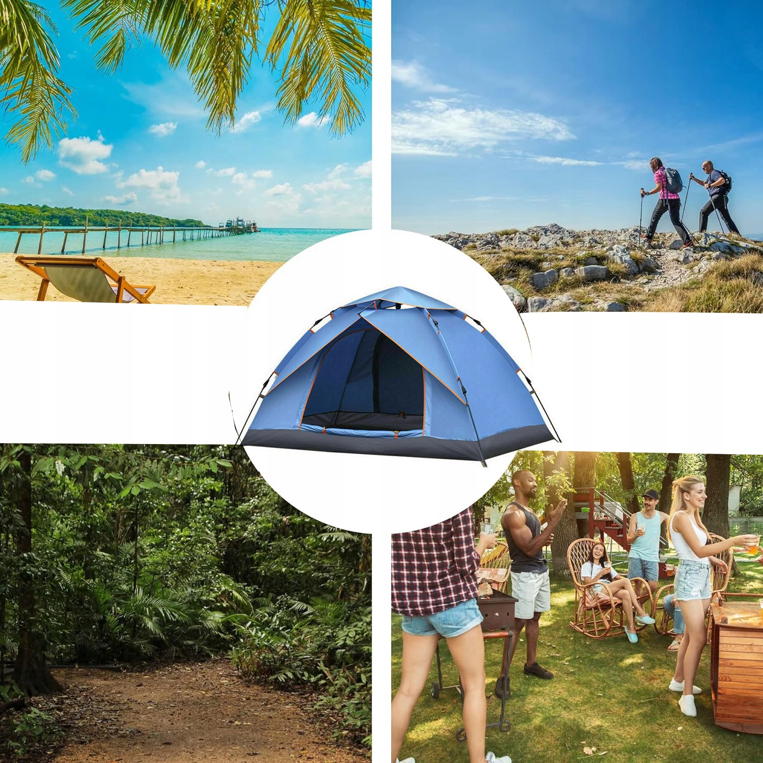 NAMIOT TURYSTYCZNY 4-OSOBOWY SAMOROZKŁADAJĄCY AUTOMATYCZNY KEMPINGOWY 2X2m Liczba osób 4