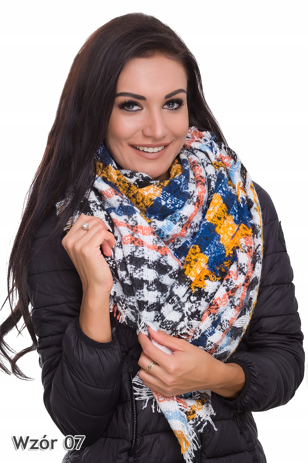 

521__DUŻA Ciepła Chusta Szal Damski Ponczo Krata