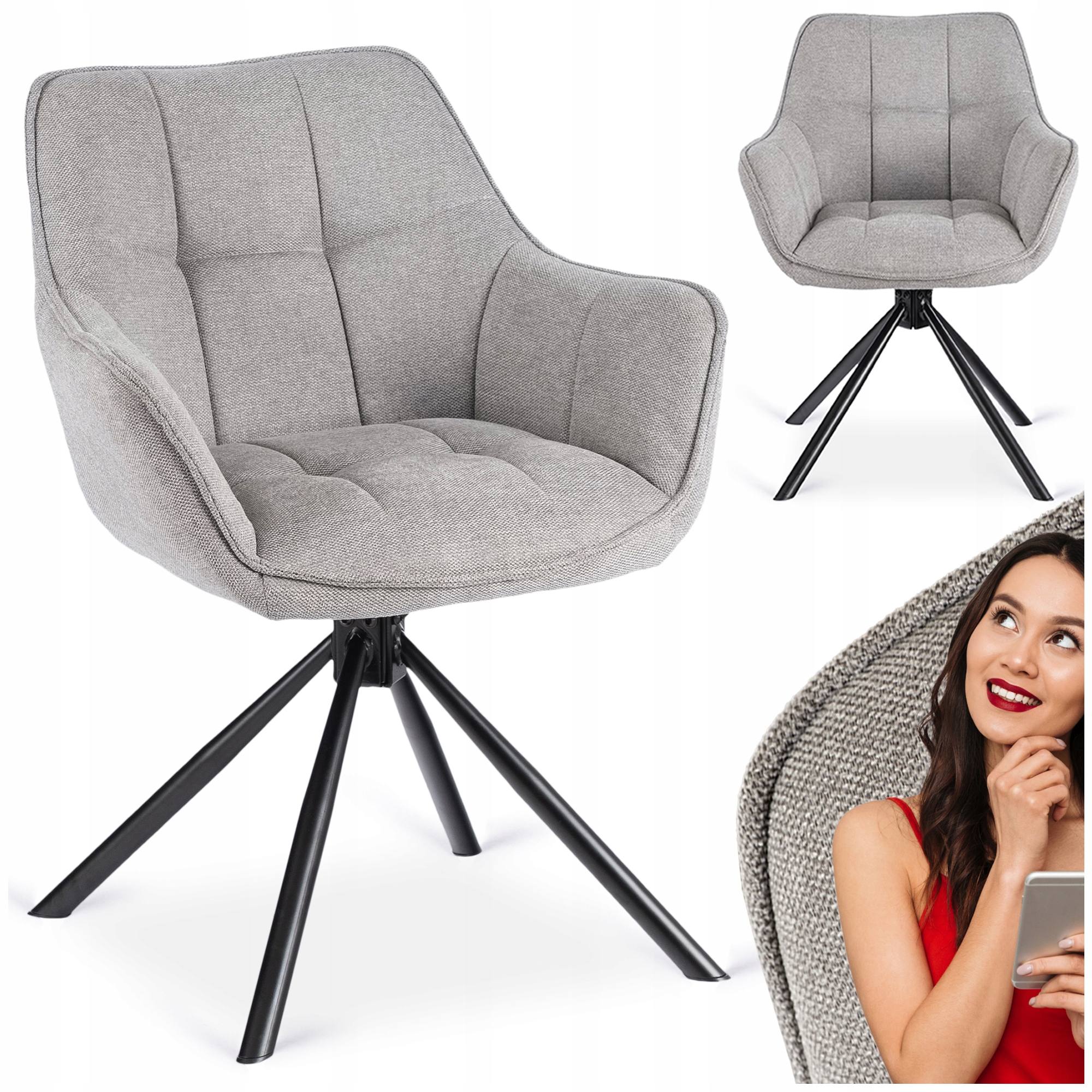 Šedé otočné kelímkové křeslo s čalouněním pro jídelnu v obývacím pokoji Peony 2