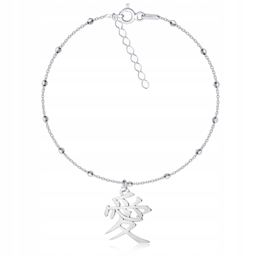 Kanji japonský znak lásky láska stříbrný kuličkový náramek stříbro 925
