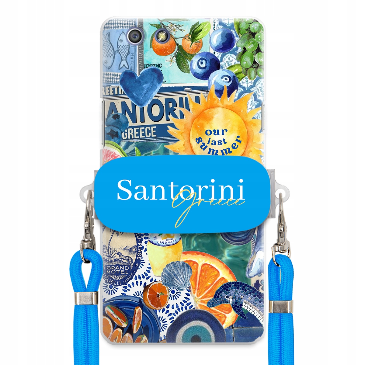 Pouzdro pro Oppo A51 Modré Crossbody vodítko držák Santorini Greece Sea