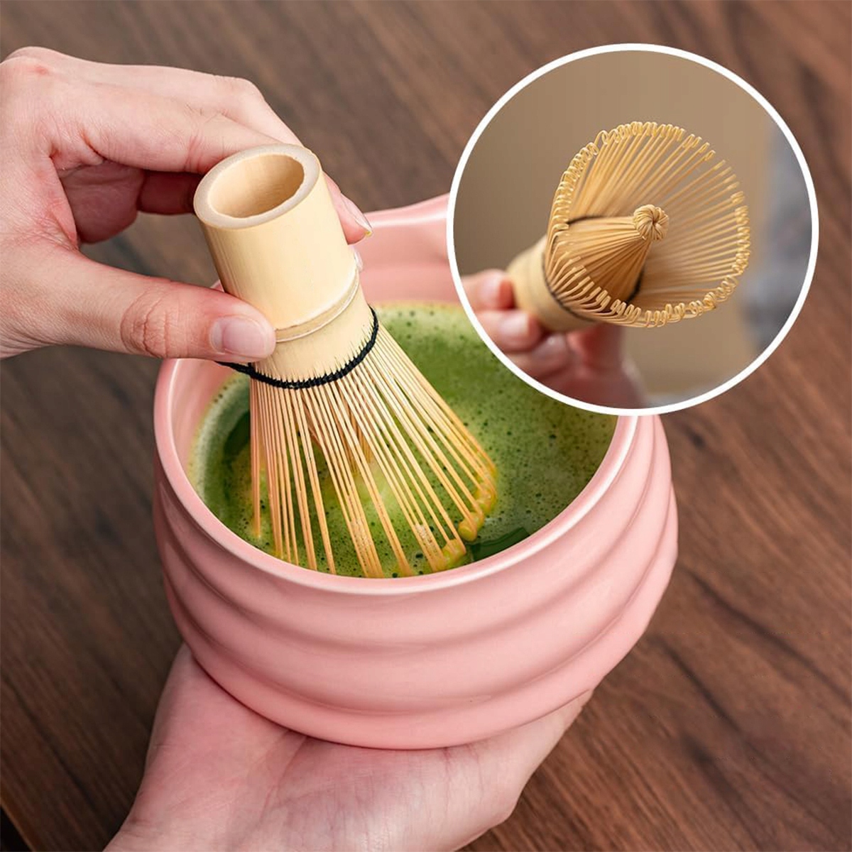 Matcha ruošimo rinkinys su keramika rožinis su japoniškais priedais