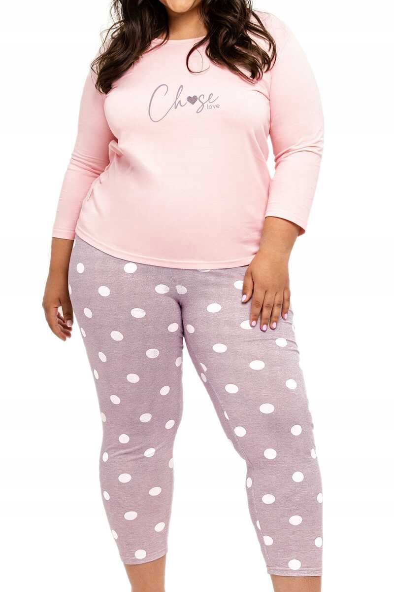 Taro Dámské bavlněné pyžamo 7/8 rukáv Libby 3268 01 růžové 2XL