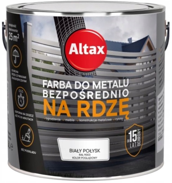 Altax Farba Do Metalu Na Rdzę Ogrodzenia Płoty Ral 9003 Biały Połysk 2.5L
