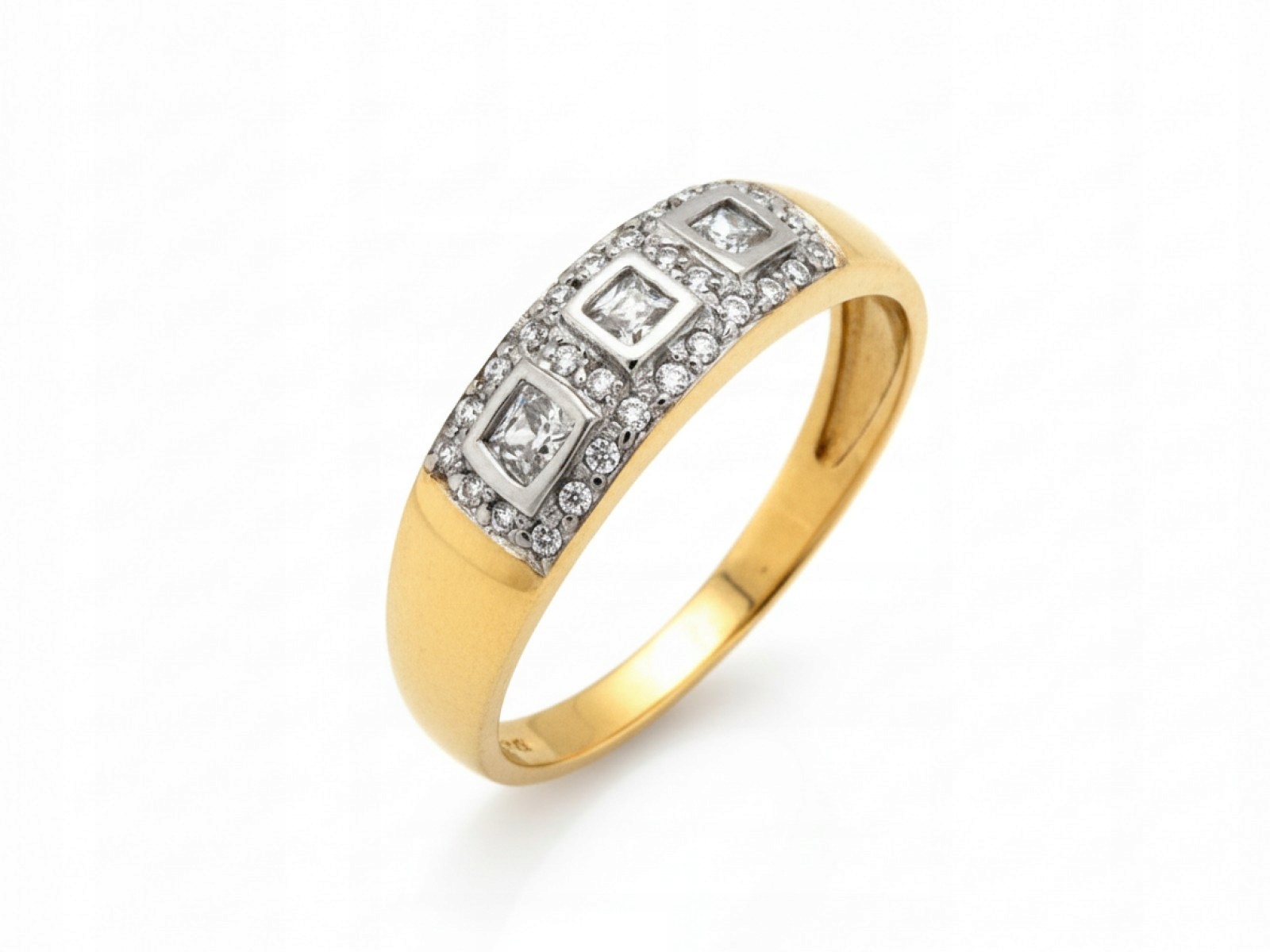 Zlatý široký prstýnek 585 s Bílým Zlatem 2,73 g a zirkony 19 r