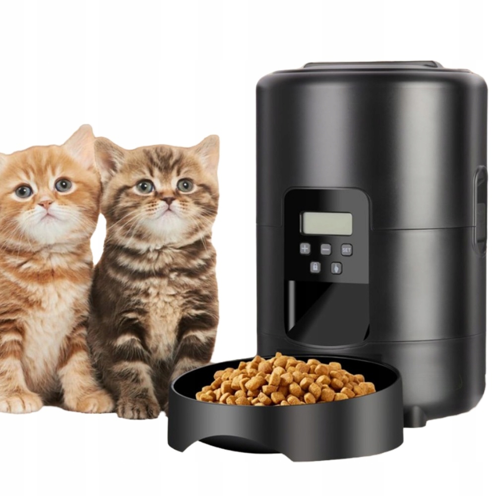 Levně Automatické krmítko pro zvířata 2L černé s časovačem a LCD displejem
