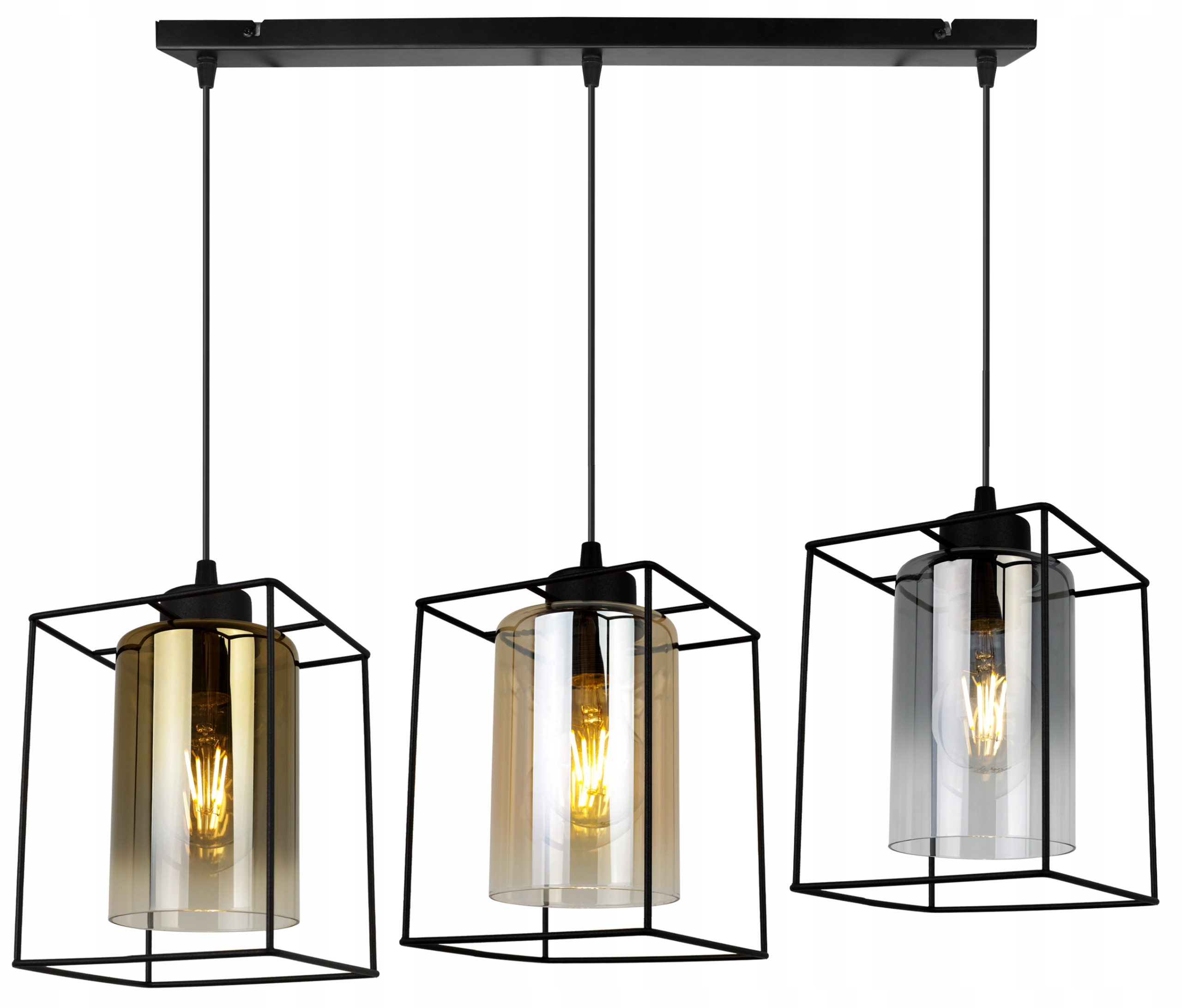 Závesná Stropná Lampa Luster Čierna Trojitá Loft Klietka Glamour Sklenená