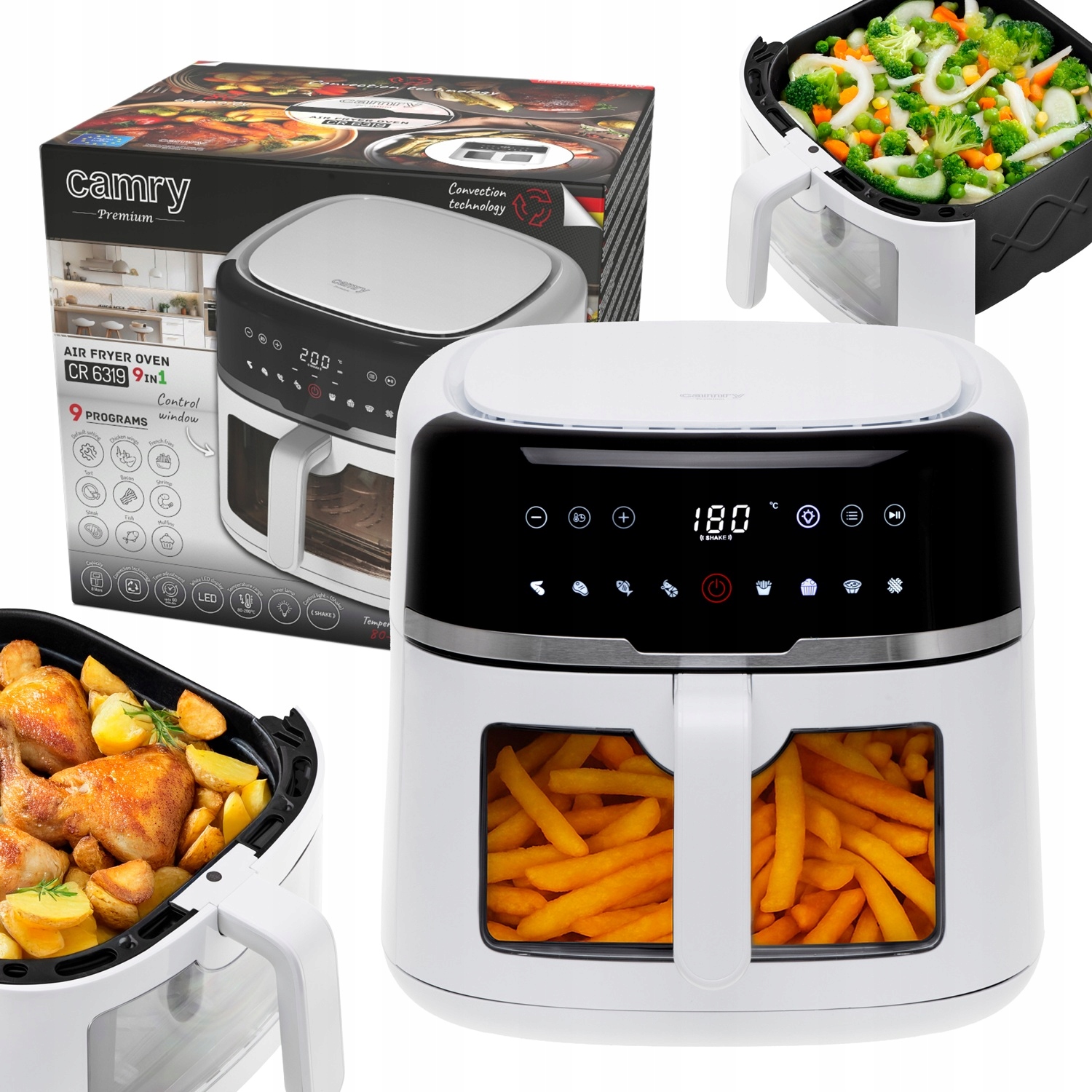 Beztuková Fritéza Air Fryer Velká Trouba XL 8L 9 Programů 2500W