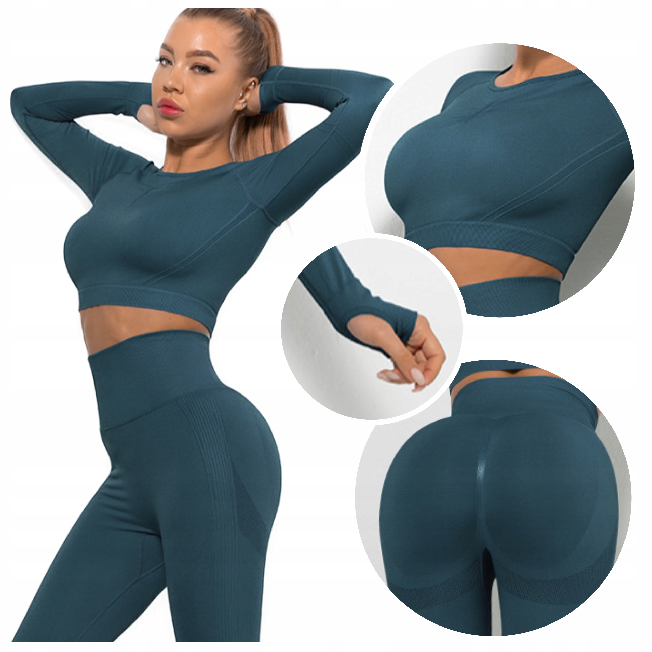 Komplet legginsy sportowe Push Up bezszwowe Top modelujące Wysoki Stan S