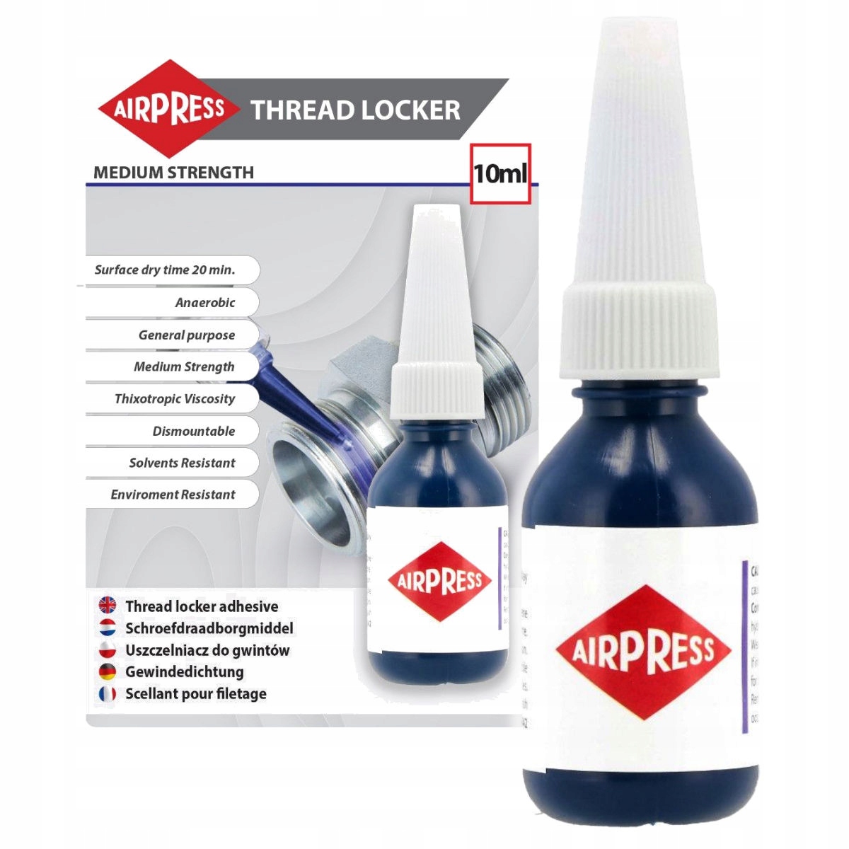 Airpress 4306642 Uszczelniacz Do Gwintów Średnia Siła 10 ML Klej