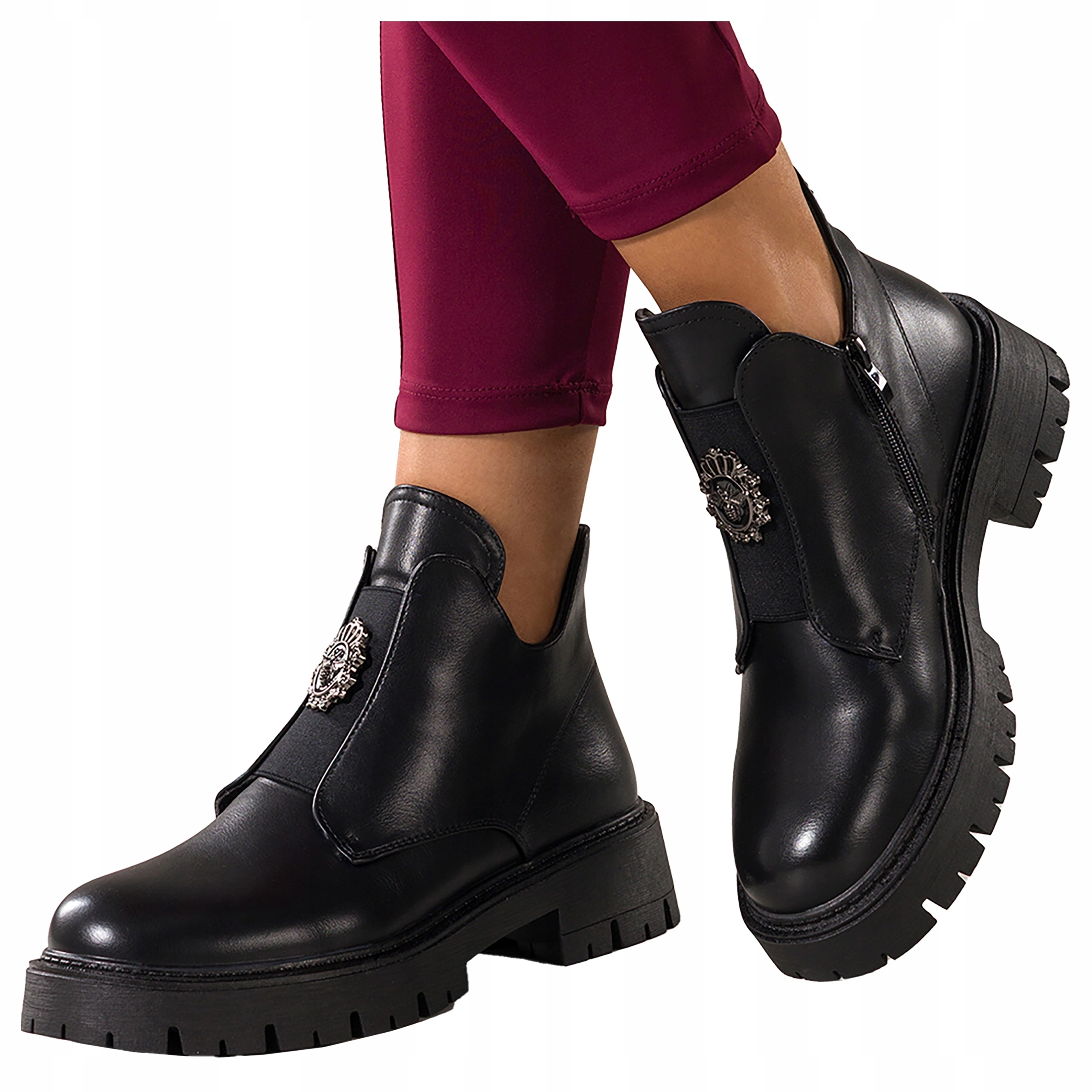 dámské kotníkové boty černé zateplené na platformě, ideální na podzim a zimu, velikost 37