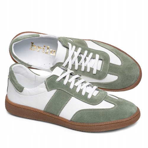 Brilu Polskie Damskie Skórzane Sneakersy Sailor Biało-zielone 37