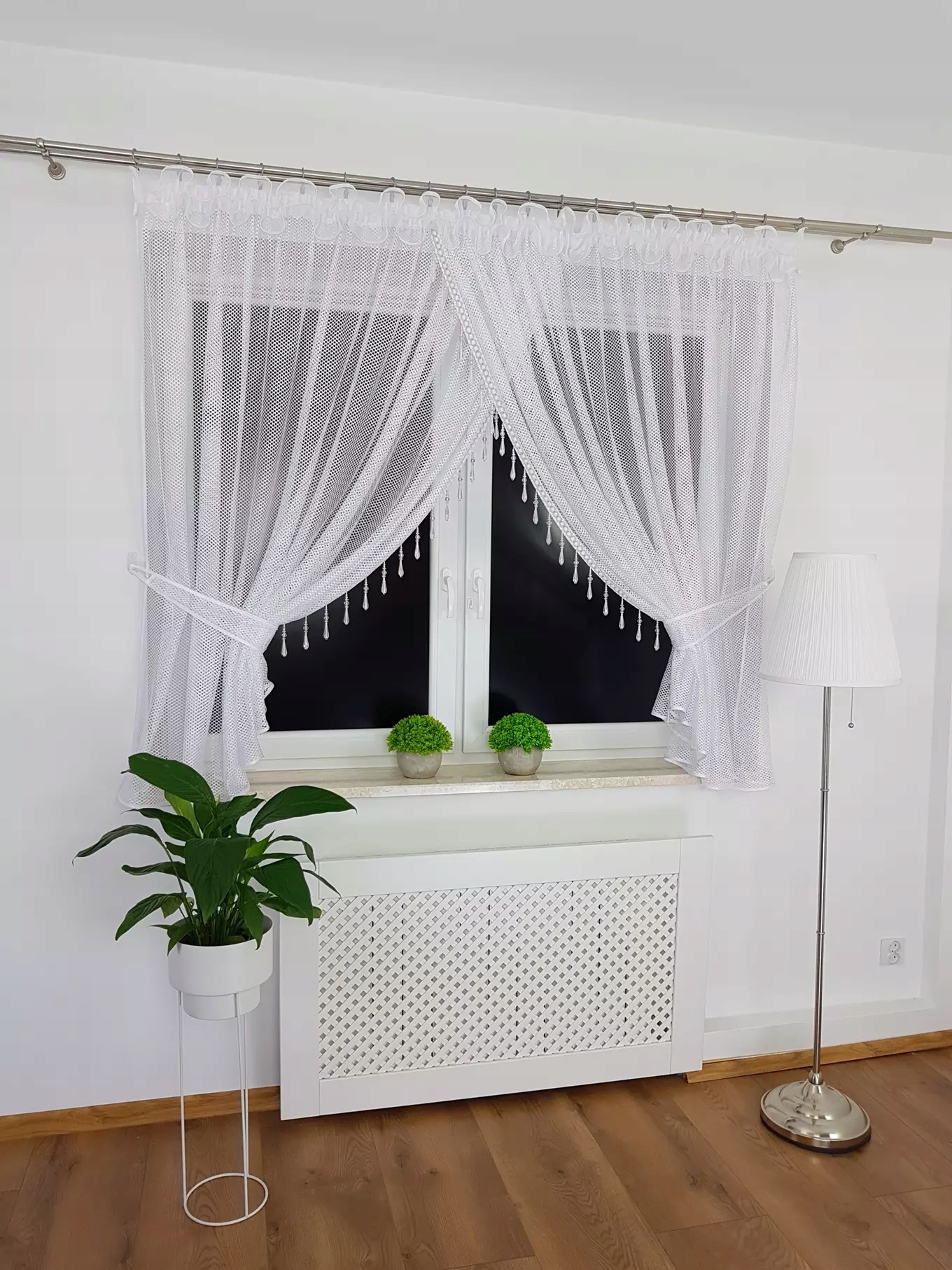 Firana Siateczkowa Do Kuchni Firanki Z Koralikami Na Taśmie 300X150 Biała