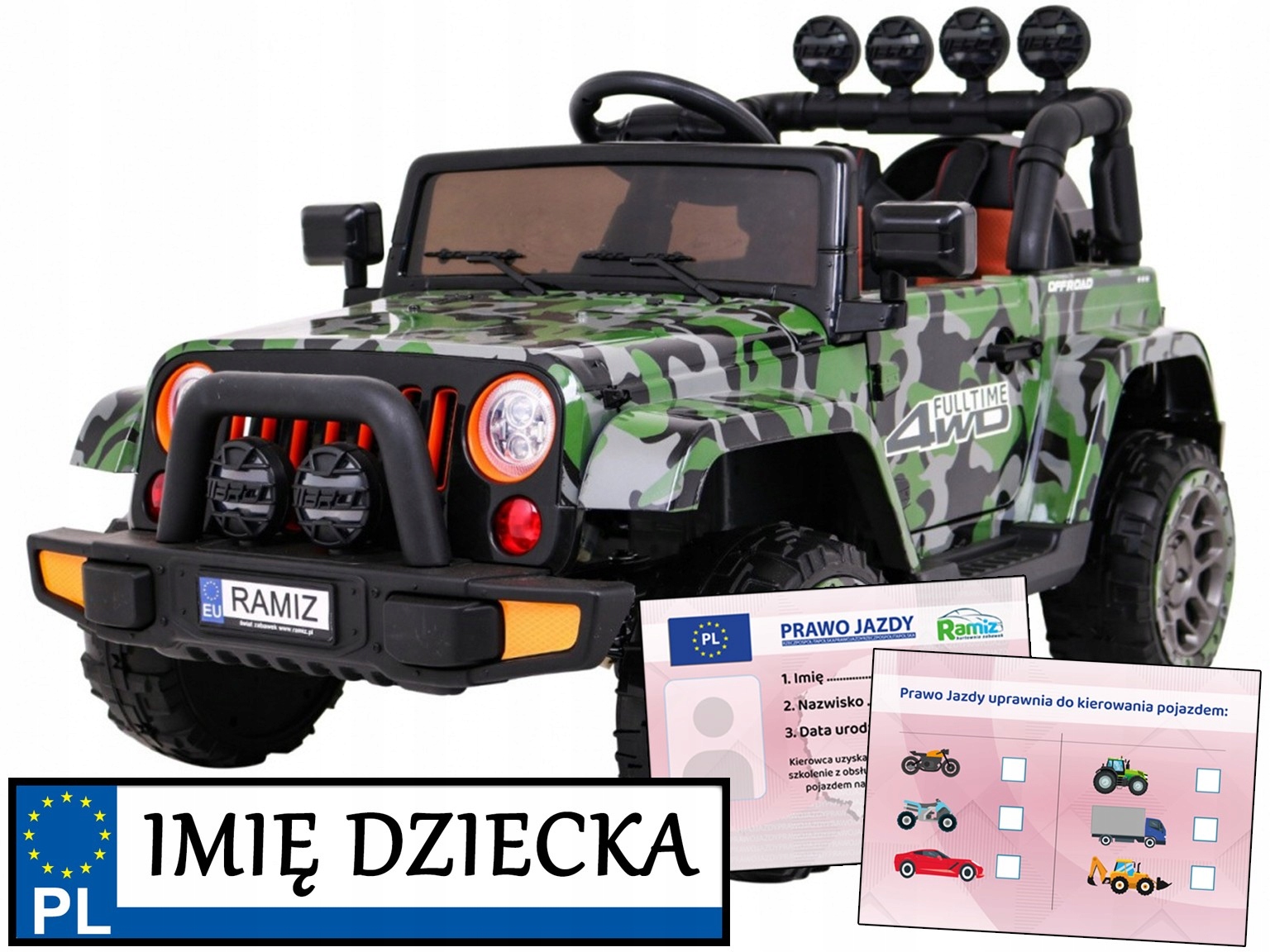 duży pojazd terenowy Full Time 4WD 4x4 bagażnik Camo Moro autko dla dziec