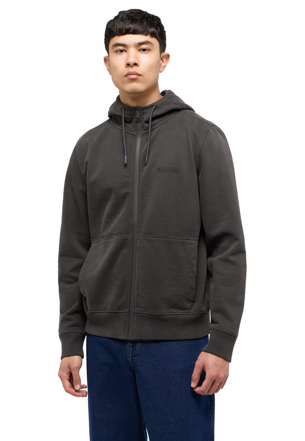 Pánská Tepláková Mikina S Kapucí Na Zip, Bavlněná, Grafitová Mustang, S