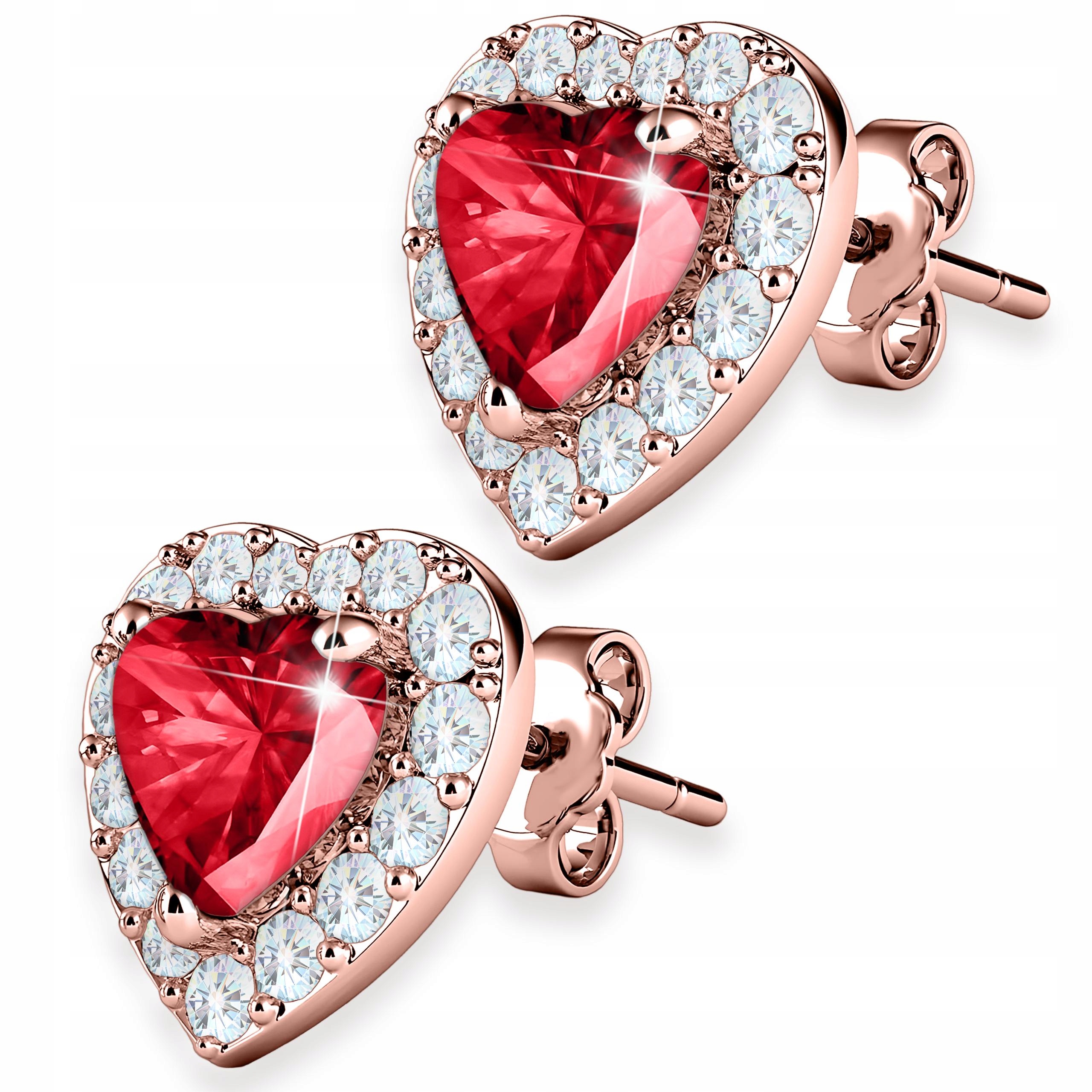 Náušnice Pozlacené Červené Srdce Rubínové Křišťálové Zirkony Stříbro 925