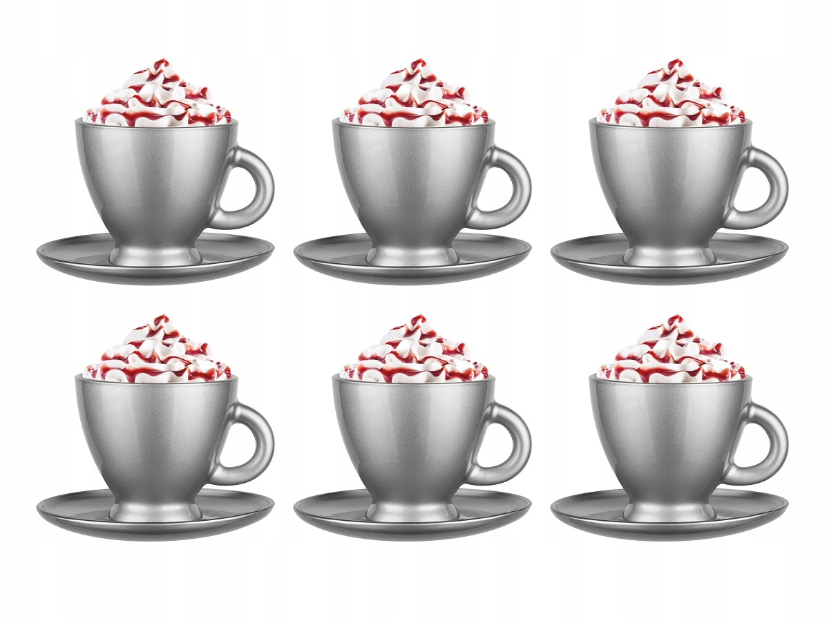 

6x Filiżanki Do Kawy, Cappuccino Spodki, Srebrne