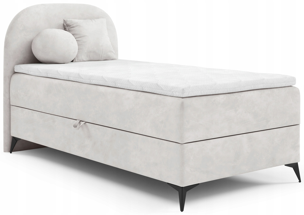 Postel pro mláděž 90x200 cm Lunelle s úložným prostorem, šedobéžová, sametová, levá