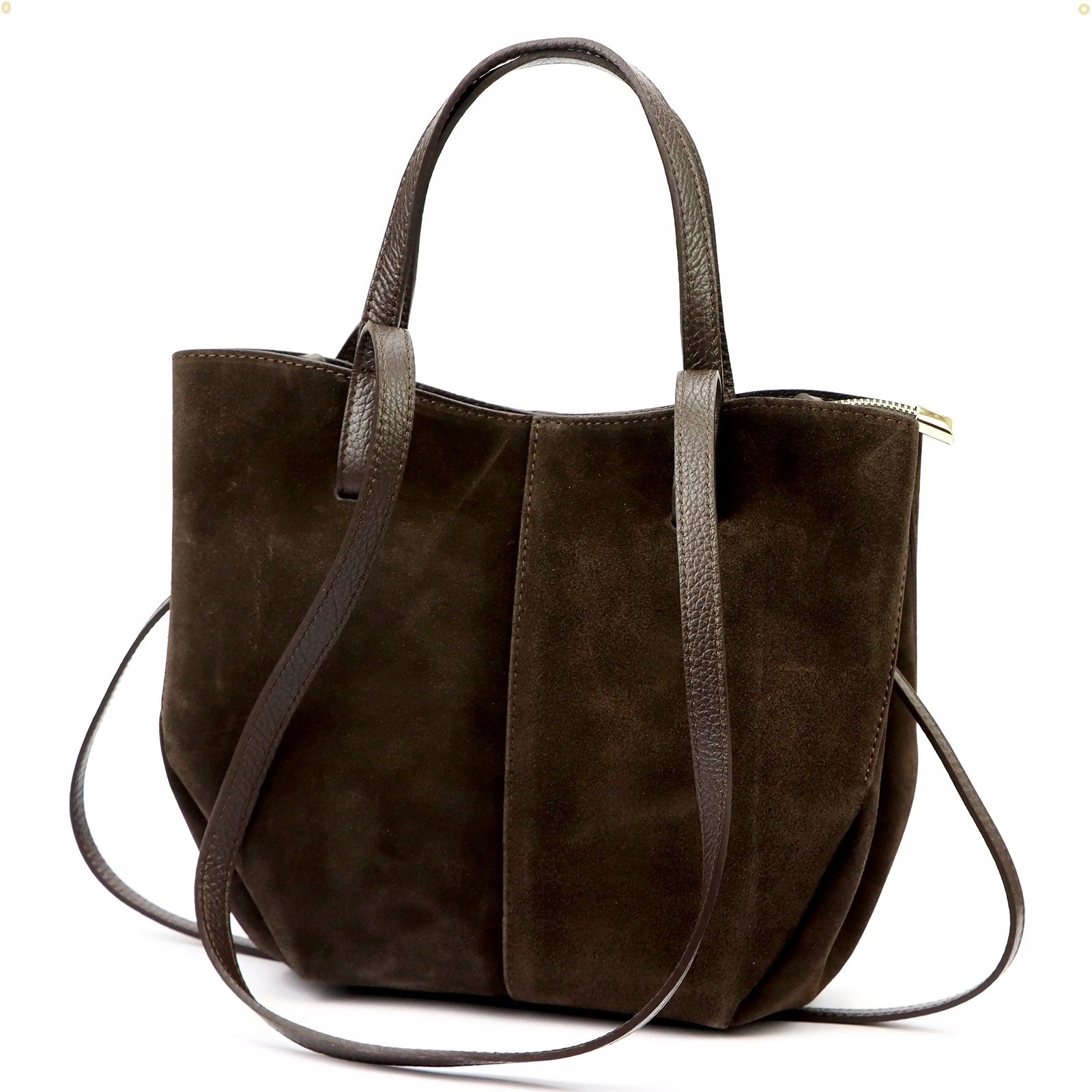 Vera Pelle shopper kabelka z pravé přírodní semišové kůže, hnědá čokoládová