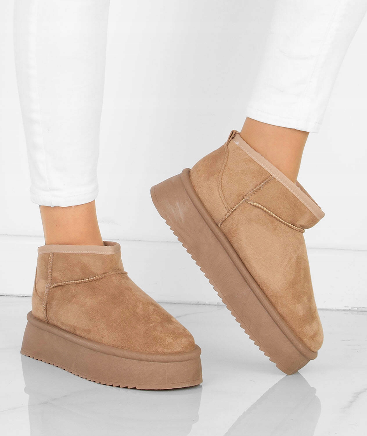 ŚNIEGOWCE BEŻOWE OCIEPLANE BOTKI PLATFORMA WSUWANE 39 Rozmiar US 8