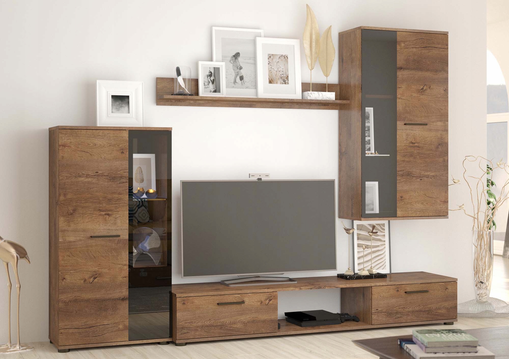 Nábytková Stěna Skříň S Led Vitrínou Salsa Dub Lefkas