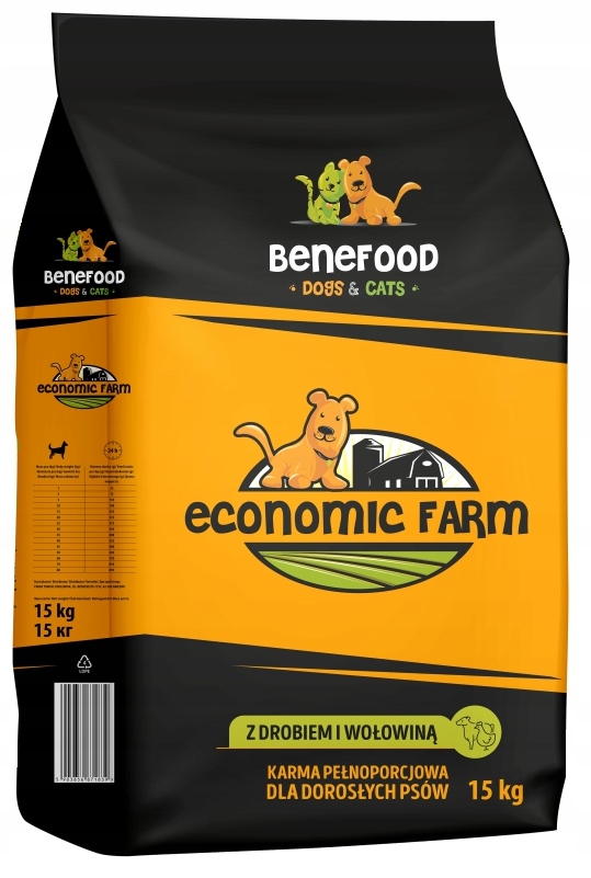 Levně Krmivo pro psy Benefood suché economic farma s drůbežím a hovězím masem sáček 15 kg