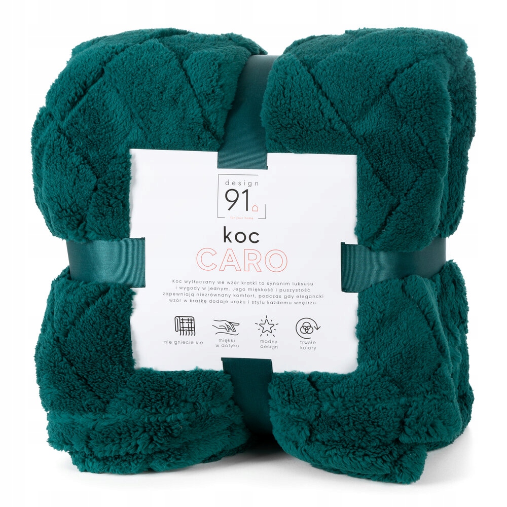 Deka přehoz Caro 200x220 Design91 tmavě zelená chlupatá s reliéfním kostkovaným vzorem