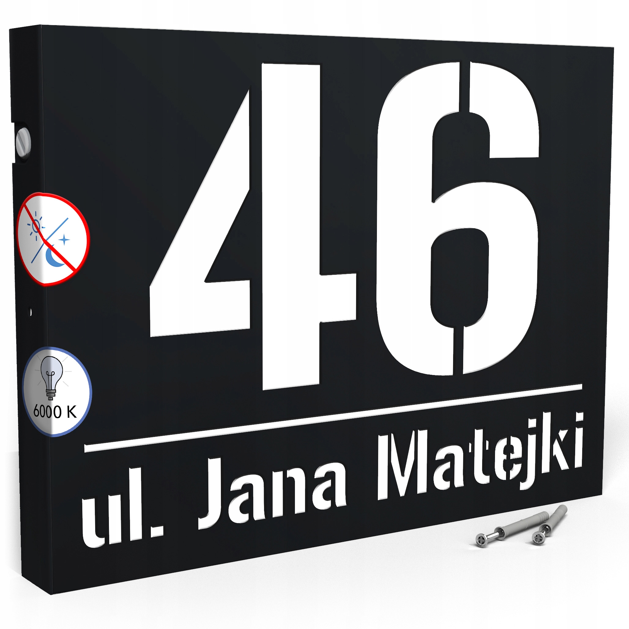 PODŚWIETLANY NUMER NA DOM TABLICZKA ADRESOWA ULICA LED 3D | 40X30 cm CZARNA