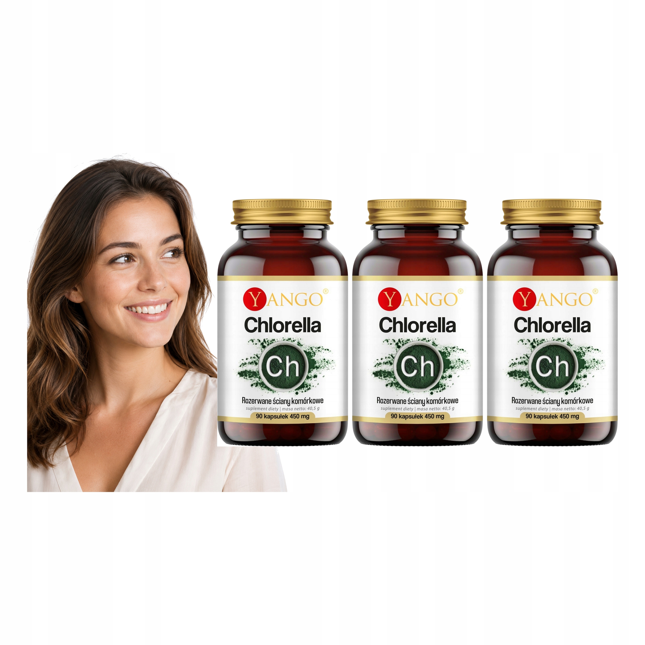 Yango Chlorella Pyrenoidosa Sproszkowana Alga Chlorofil Białko 90 Kaps 3x