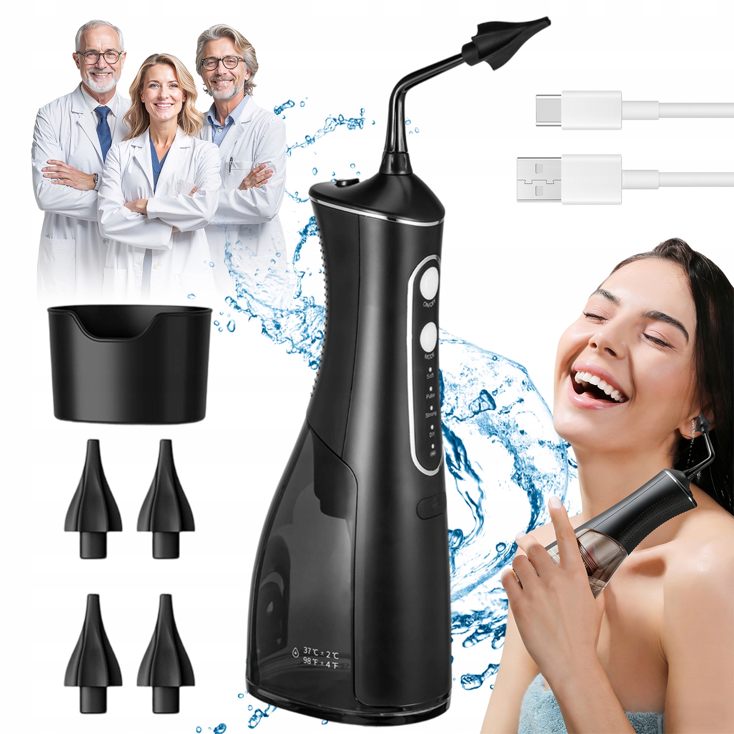 Irygator Do Czyszczenia Uszu Elektryczny 300ML Wodoodporny Zbiornik IPX7