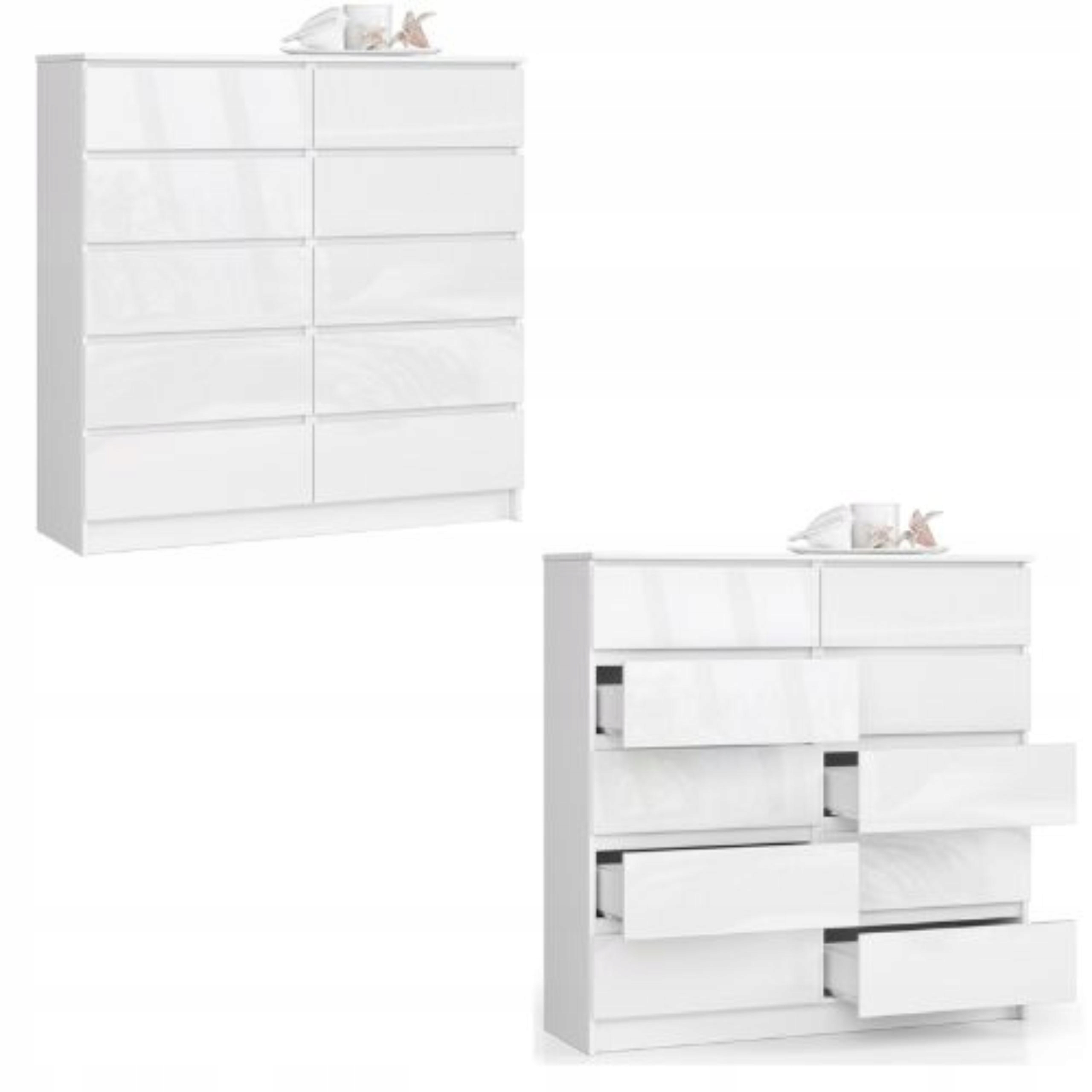 Komoda, skrinka K120 10 zásuviek, biely lesk Akd