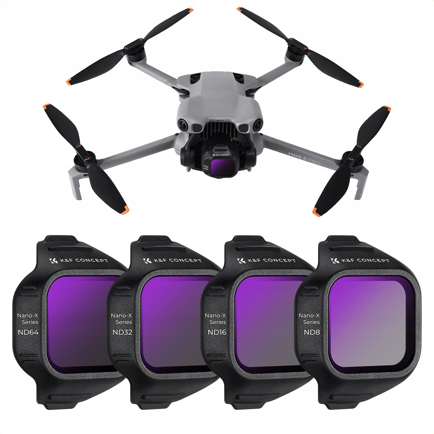 Sada 4 šedých filtrů pro dron Dji Mini 5 Pro (ND8+ND16+ND32+ND64) K&f