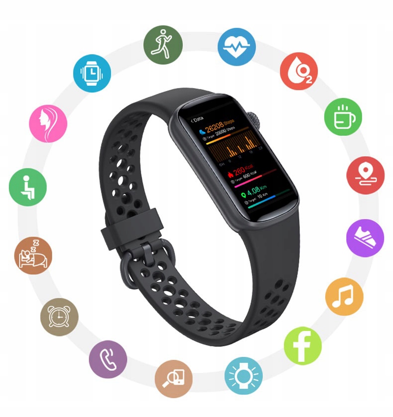 SMARTWATCH ZEGAREK SMARTBAND SMART WATCH SPORT PL MENU POLSKIE PULS KROKI Materiał paska guma