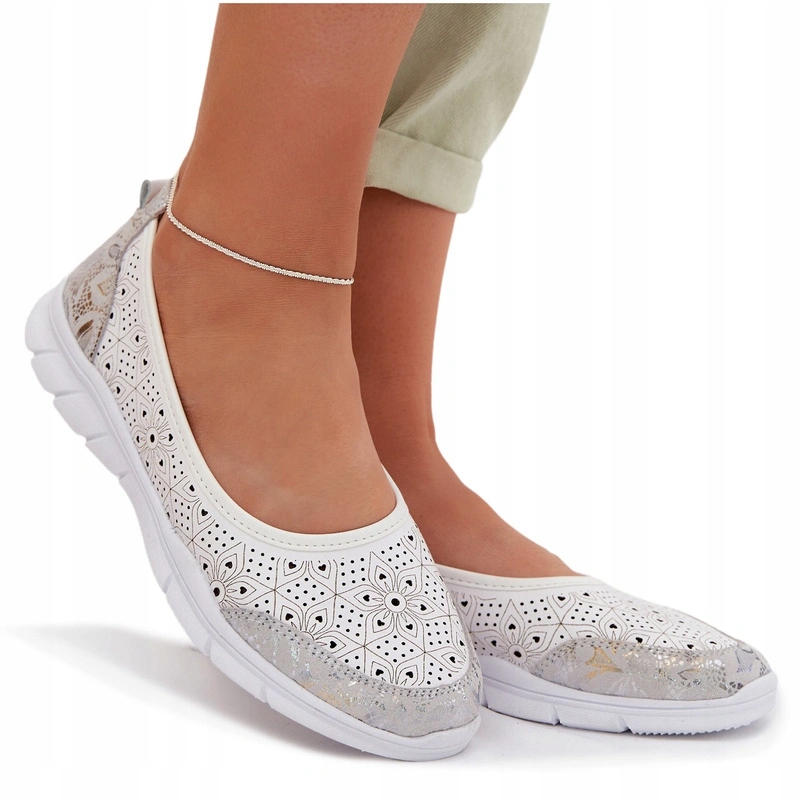Perforované Baleríny Polobotky Lehké Pohodlné Kůže S.barski GR61-5973 Bílé 38