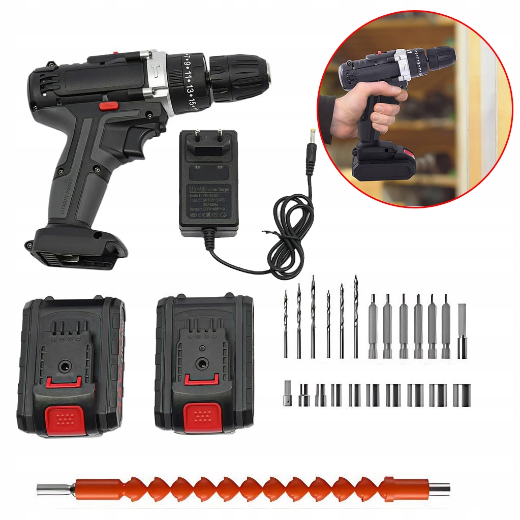 Pokročilá 48V Lithium-iontová Akumulátorová Vrtačka, Sada 2 Led Baterií